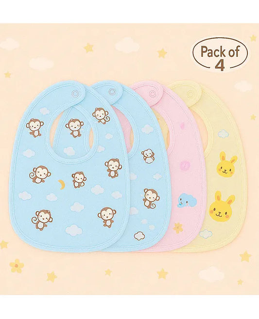 KIDS BASIC Baby Soft Feeding Bib Apron Cute Multi Print with Tich Button - Multicolor