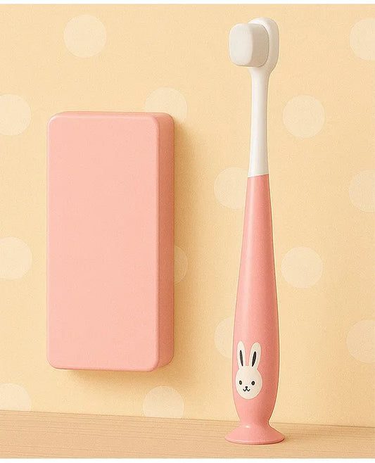 KIDS BASIC Kids Bunny Toothbrush with Soft Silicone Head, Stand - Up Base (Pack OF 2)