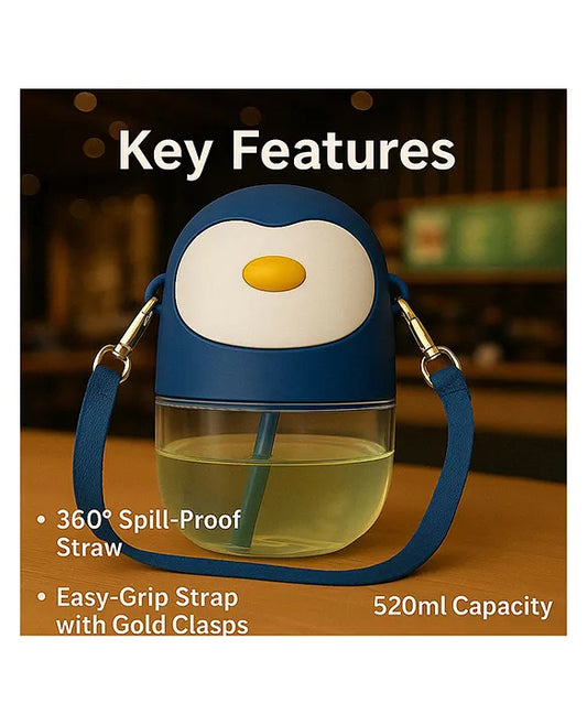 KIDS BASIC Penguin Sippy Cup with Straw, Cute Water Bottle with Adjustable Strap for Toddlers