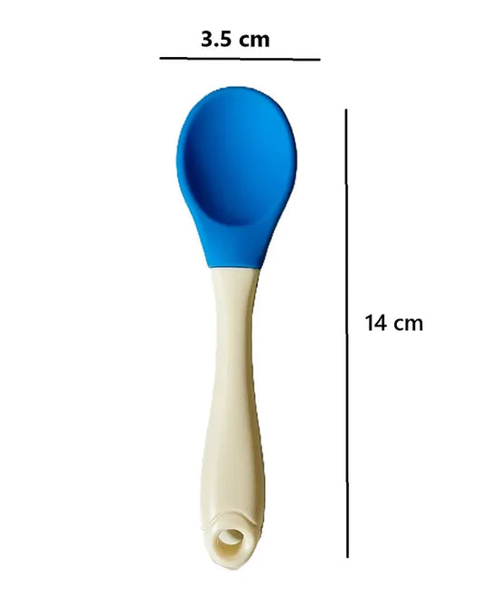 KIDS BASIC Silicone Spoon With Plastic Handle, BPA Free Spoon For Baby, Infants - Pink & Green (Pack of 2)