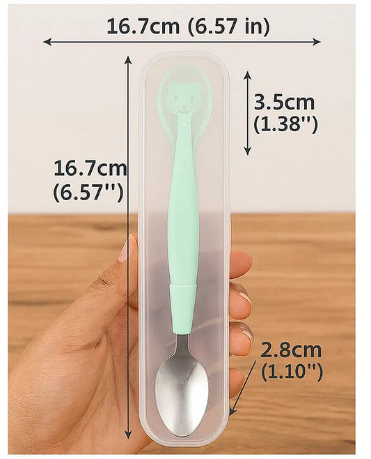 KIDS BASIC 2 In 1 Spoon Fruit Scrapping One Side and Other Soft Silicone Spoon- Green