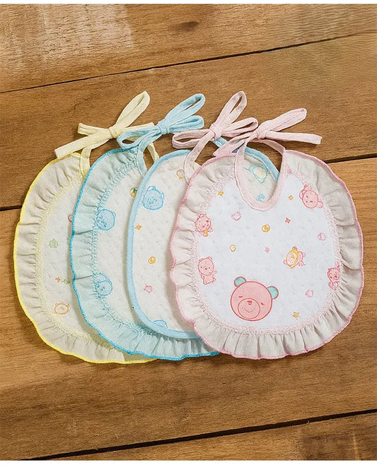 KIDS BASIC Premium Imported Knot Frill Baby Bibs - Super Soft, Large Size, Cute Designs