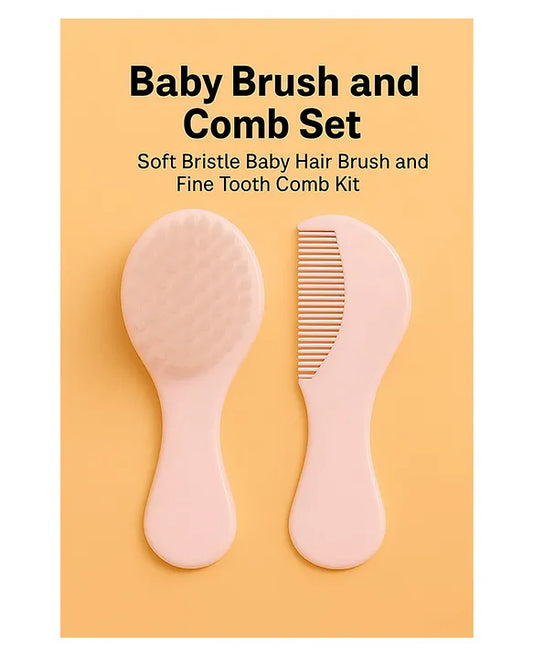 KIDS BASIC Grooming Set Baby Combo| Hair Brush Comb, 1 Portable Powder Puff & A Nail Cutter- Pink, Green & Yellow