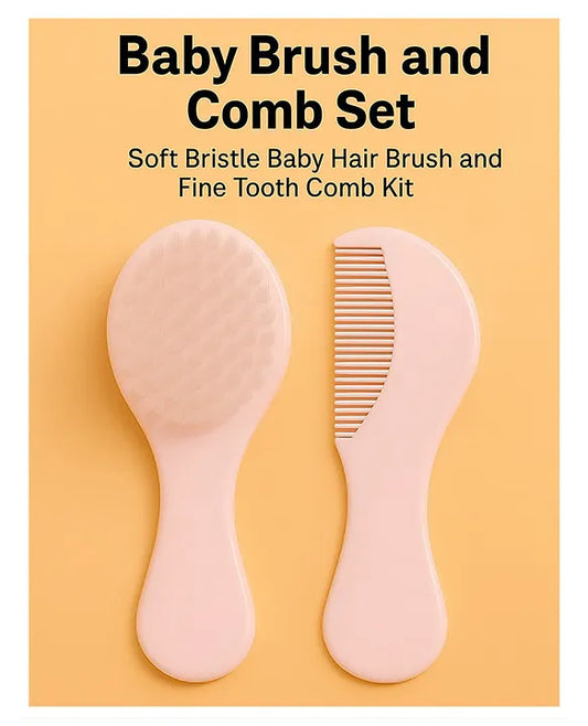 KIDS BASIC Grooming Set Baby Combo| Hair Brush Comb, 1 Portable Powder Puff & A Nail Cutter- Pink, Brown & Yellow