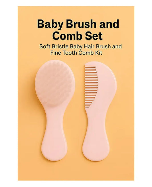 KID BASIC Grooming Set Baby Combo| Hair Brush Comb, 1 Portable Powder Puff & A Nail Cutter- Pink, Pink & Purple