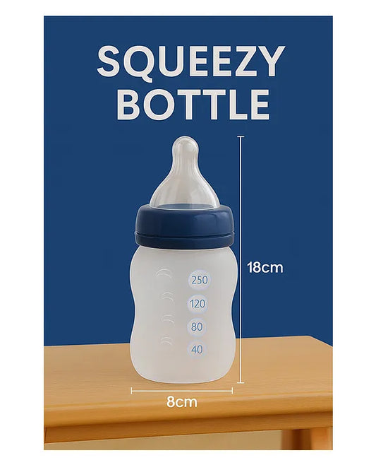 KIDS BASIC Newborn Essential Combo Muslin Warm Softest Sleeping Bag & BPA Free 2 In 1 Feeding Spoon Bottle + Nipple Bottle- Teddy Print & Blue