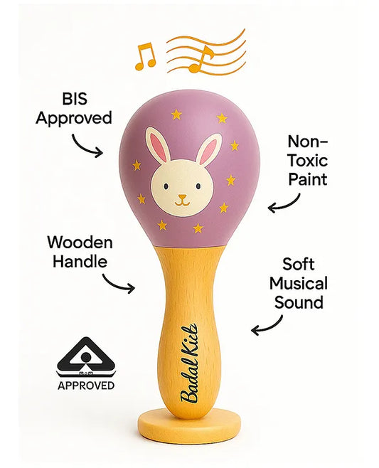 KIDS BASIC Newborn Love Combo - Muslin Warm Sleeping Bag & BIS Certified Wooden Rattle for Safe & Joyful Moments- Teddy Print & Purple