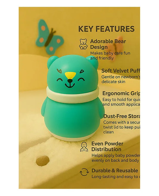 KIDS BASIC Baby Care Grooming Essential Combo | Teddy Style Powder Puff + Nail Cutter + Nose Sucker + Hair Brush & Comb Set- Blue, Yellow, Yellow, Blue