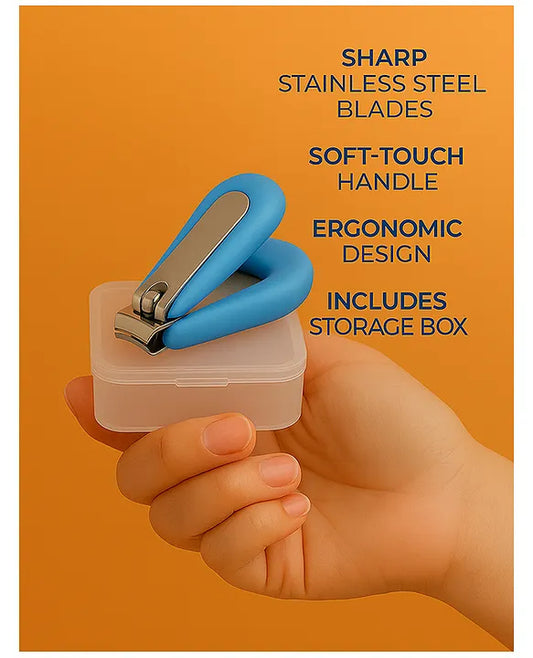 KIDS BASIC Baby Care Grooming Essential Combo | Soft Powder Puff with Built-In Storage Case + Nail Cutter + Nose Sucker + Hair Brush & Comb Set- Blue, Blue, Blue, Blue