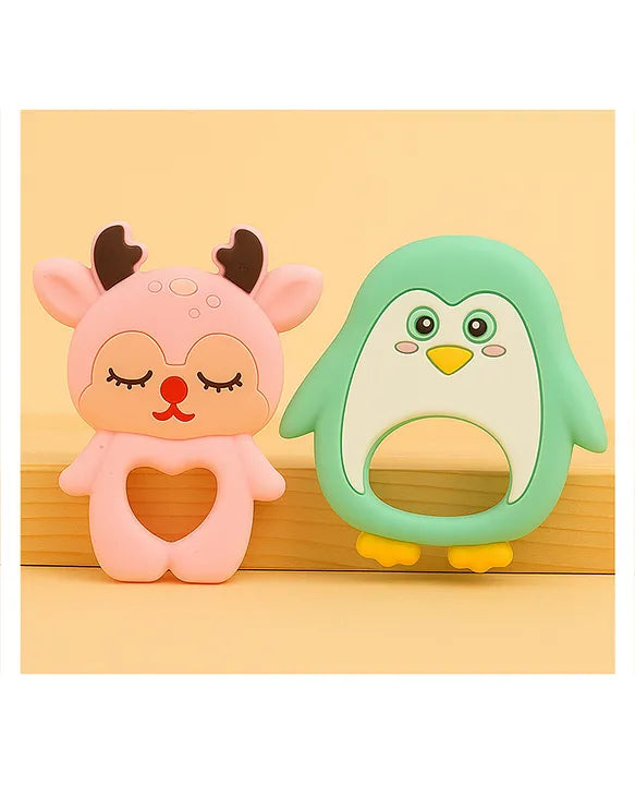 KIDS BASIC Dinosaur Shape & Reindeer Shape Silicone Teether , BPA Free & Safe for Babies (Pack of 2)