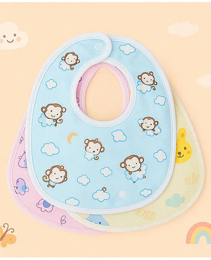 KIDS BASIC  Baby Soft Feeding Bib Apron Cute Multi Print with Tich Button - Multicolor