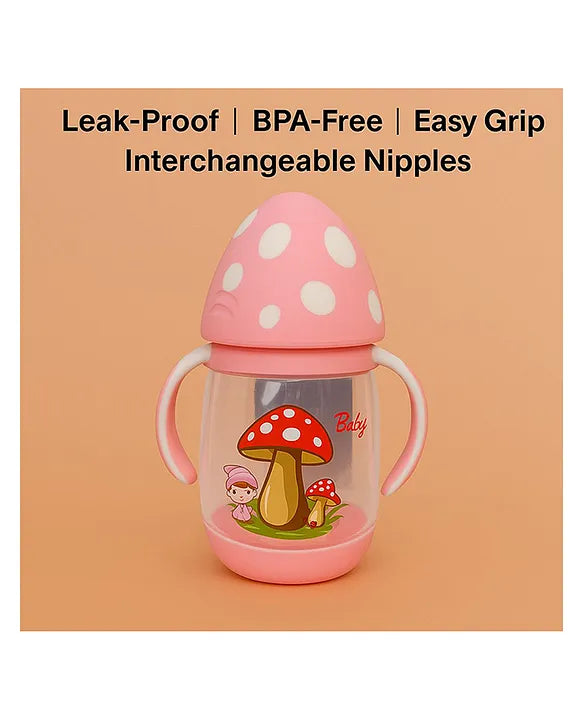 KIDS BASIC BPA Free Baby Mushroom Sipper Cup with Silicone Nipple Sippy Cup with Soft Silicone Spout Soft Silicone Nipple Sipper Cup with Handle