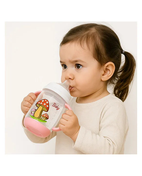 KIDS BASIC BPA Free Baby Mushroom Sipper Cup with Silicone Nipple Sippy Cup with Soft Silicone Spout Soft Silicone Nipple Sipper Cup with Handle