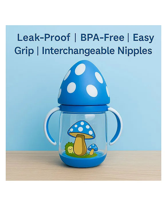 KIDS BASIC BPA Free Baby Mushroom Sipper Cup with Silicone Nipple Sippy Cup with Soft Silicone Spout Soft Silicone Nipple Sipper Cup with Handle