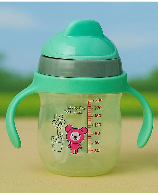 KIDS BASIC Flap Baby Silicone Straw Sipper With Handle Spill Proof Sipper - 240ml