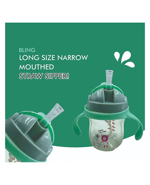 KIDS BASIC Flap Baby Silicone Straw Sipper With Handle Spill Proof Sipper - 240ml