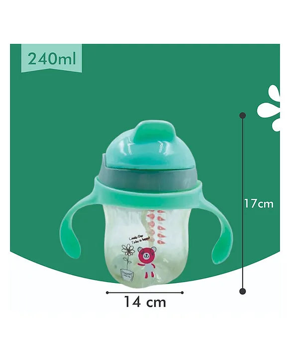 KIDS BASIC Flap Baby Silicone Straw Sipper With Handle Spill Proof Sipper - 240ml