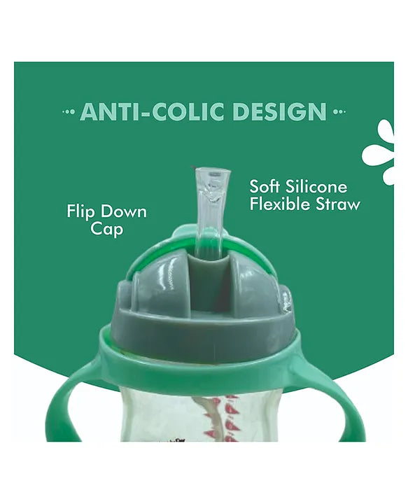 KIDS BASIC Flap Baby Silicone Straw Sipper With Handle Spill Proof Sipper - 240ml