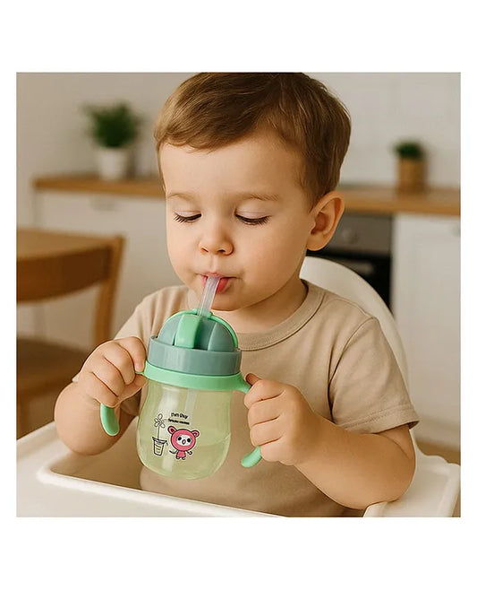 KIDS BASIC Flap Baby Silicone Straw Sipper With Handle Spill Proof Sipper - 240ml