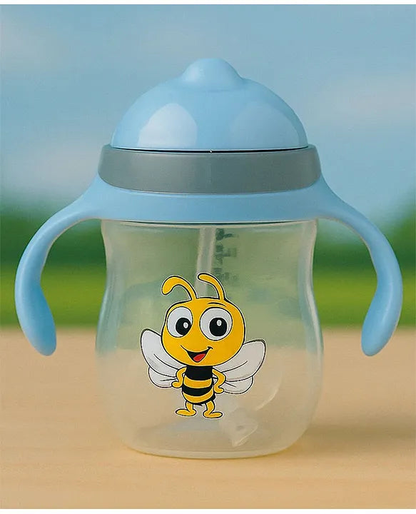 KIDS BASIC Flap Baby Silicone Straw Sipper With Handle Spill Proof Sipper - 240ml