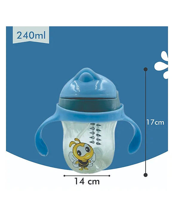 KIDS BASIC Flap Baby Silicone Straw Sipper With Handle Spill Proof Sipper - 240ml