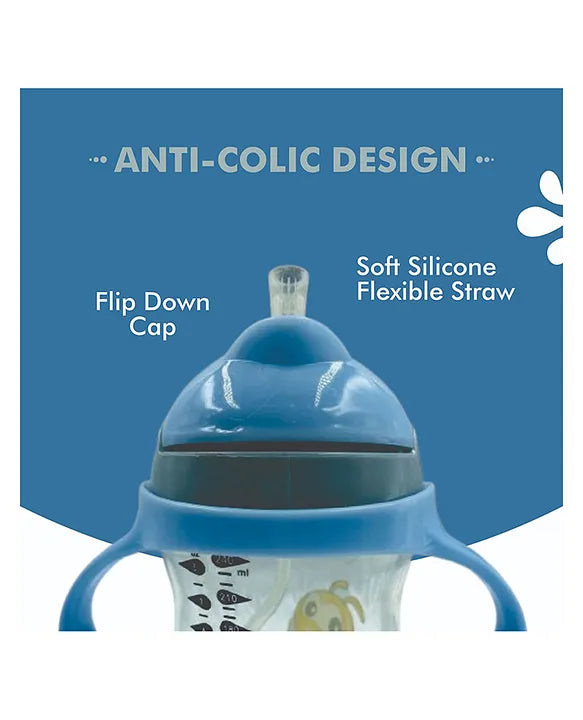 KIDS BASIC Flap Baby Silicone Straw Sipper With Handle Spill Proof Sipper - 240ml