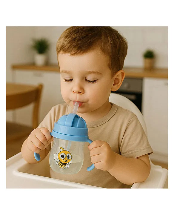 KIDS BASIC Flap Baby Silicone Straw Sipper With Handle Spill Proof Sipper - 240ml