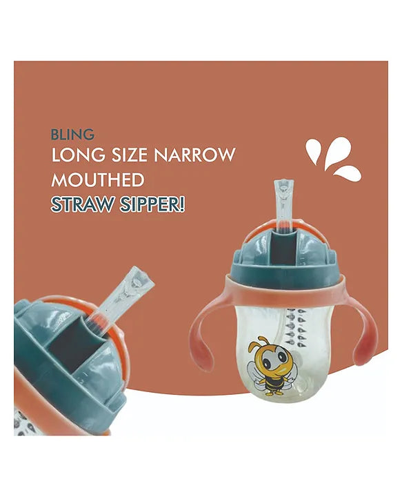 KIDS BASIC Flap Baby Silicone Straw Sipper With Handle Spill Proof Sipper - 240ml