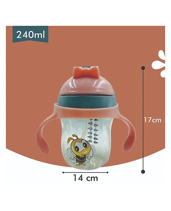 KIDS BASIC Flap Baby Silicone Straw Sipper With Handle Spill Proof Sipper - 240ml