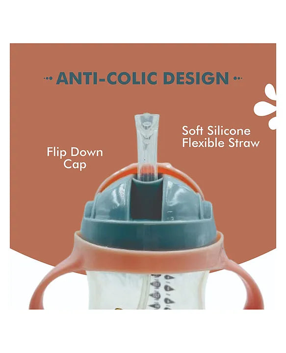 KIDS BASIC Flap Baby Silicone Straw Sipper With Handle Spill Proof Sipper - 240ml