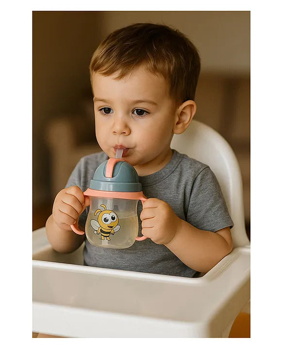 KIDS BASIC Flap Baby Silicone Straw Sipper With Handle Spill Proof Sipper - 240ml