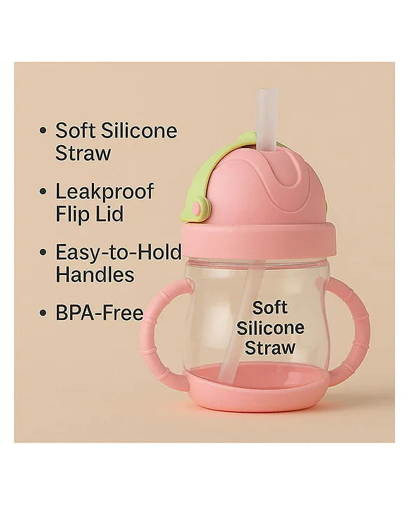 KIDS BASIC Flap Baby Silicone Straw Sipper With Handle L Spill Proof Sipper 120ml