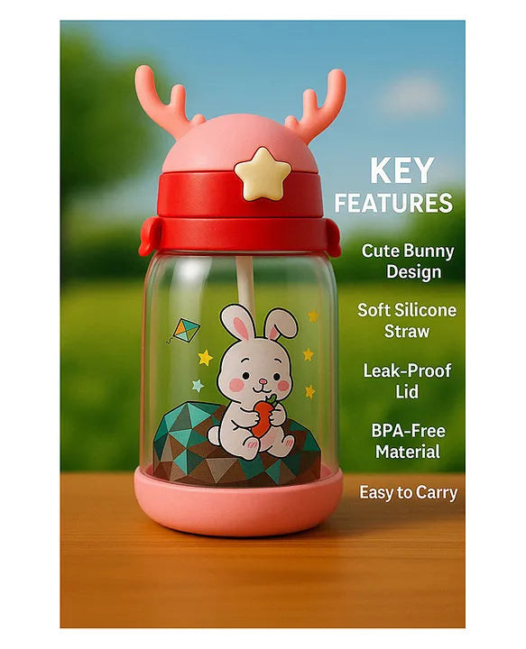 KIDS BASIC Deer HornPlastic Baby Silicone Straw Sipper Spill Proof Sipper - 600 ml