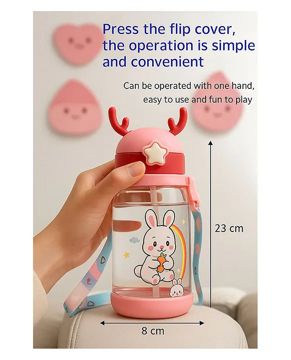 KIDS BASIC Deer HornPlastic Baby Silicone Straw Sipper Spill Proof Sipper - 600 ml