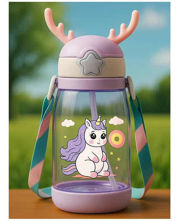 KIDS BASIC Deer HornPlastic Baby Silicone Straw Sipper Spill Proof Sipper - 600 ml