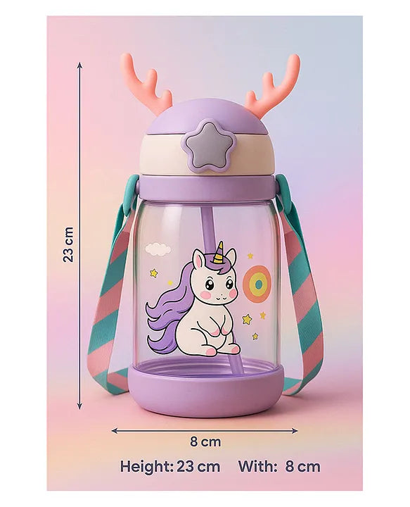 KIDS BASIC Deer HornPlastic Baby Silicone Straw Sipper Spill Proof Sipper - 600 ml