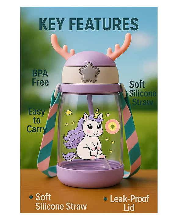 KIDS BASIC Deer HornPlastic Baby Silicone Straw Sipper Spill Proof Sipper - 600 ml