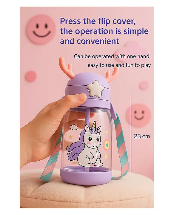 KIDS BASIC Deer HornPlastic Baby Silicone Straw Sipper Spill Proof Sipper - 600 ml