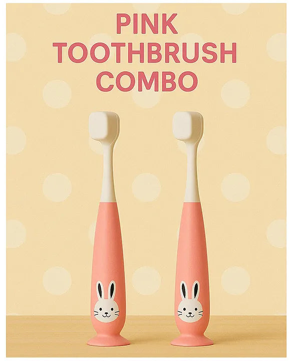 KIDS BASIC Kids Bunny Toothbrush with Soft Silicone Head, Stand - Up Base (Pack OF 2)