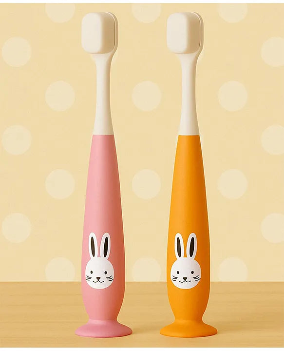 KIDS BASIC Kids Bunny Toothbrush with Soft Silicone Head, Stand - Up Base (Pack OF 2)