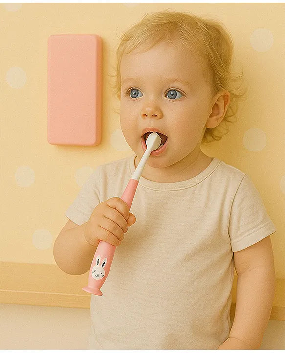 KIDS BASIC Kids Bunny Toothbrush with Soft Silicone Head, Stand - Up Base (Pack OF 2)