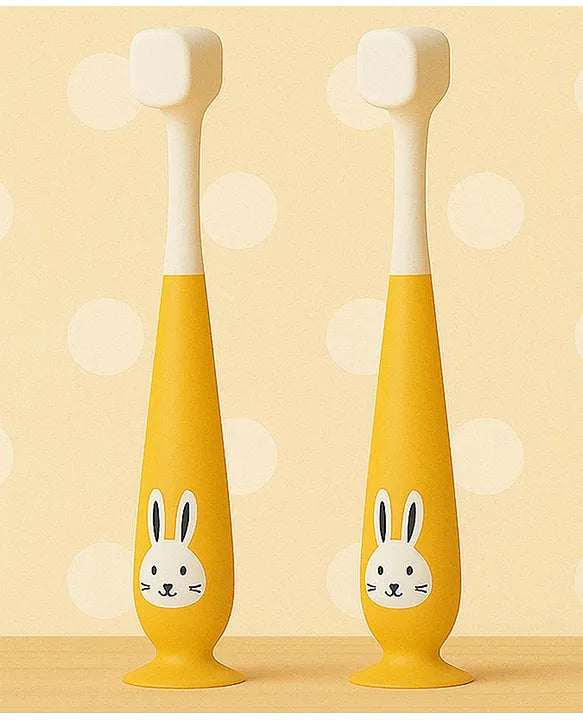 KIDS BASIC Kids Bunny Toothbrush with Soft Silicone Head, Stand - Up Base (Pack OF 2)