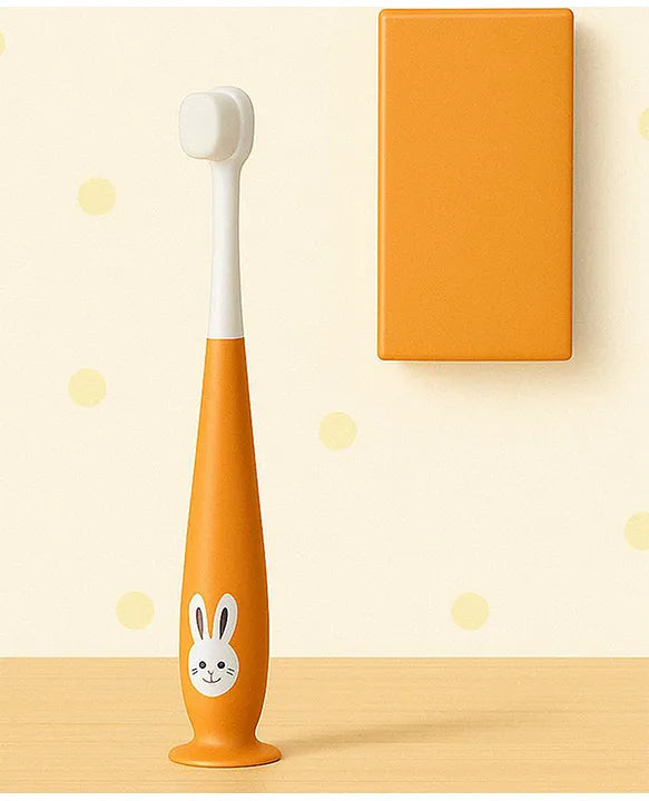 KIDS BASIC Kids Bunny Toothbrush with Soft Silicone Head, Stand - Up Base (Pack OF 2)