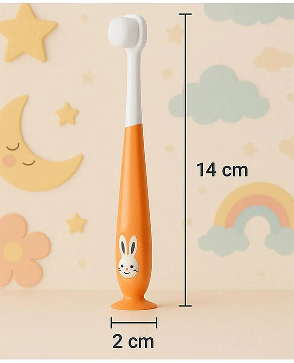 KIDS BASIC Kids Bunny Toothbrush with Soft Silicone Head, Stand - Up Base (Pack OF 2)