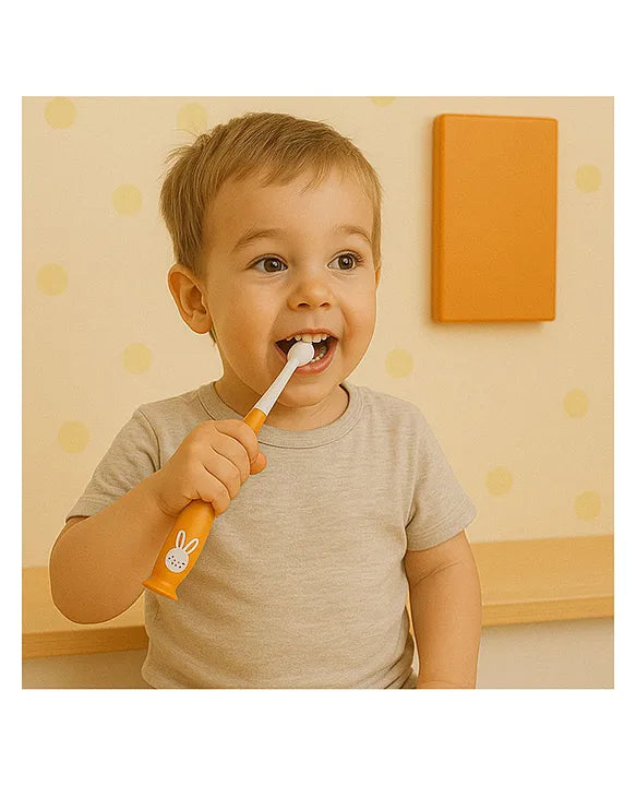 KIDS BASIC Kids Bunny Toothbrush with Soft Silicone Head, Stand - Up Base (Pack OF 2)