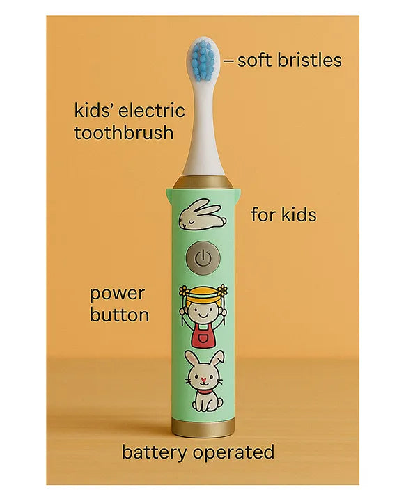 KIDS BASIC Children's Electric Toothbrush with Cartoon Characters, Soft Bristles Battery Operated Kids Cartoonic