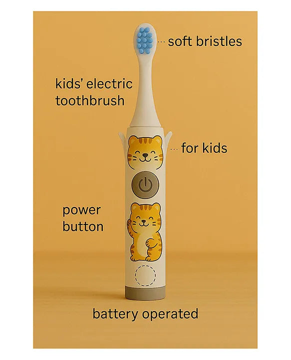 KIDS BASIC Children's Electric Toothbrush with Cartoon Characters, Soft Bristles Battery Operated Kids Cartoonic