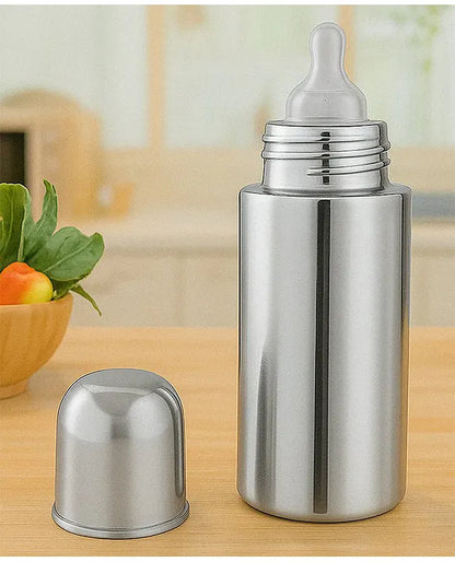 KIDS BASIC Stainless Steel Baby Feeding Bottle Bpa freen silicone nipple - Silver