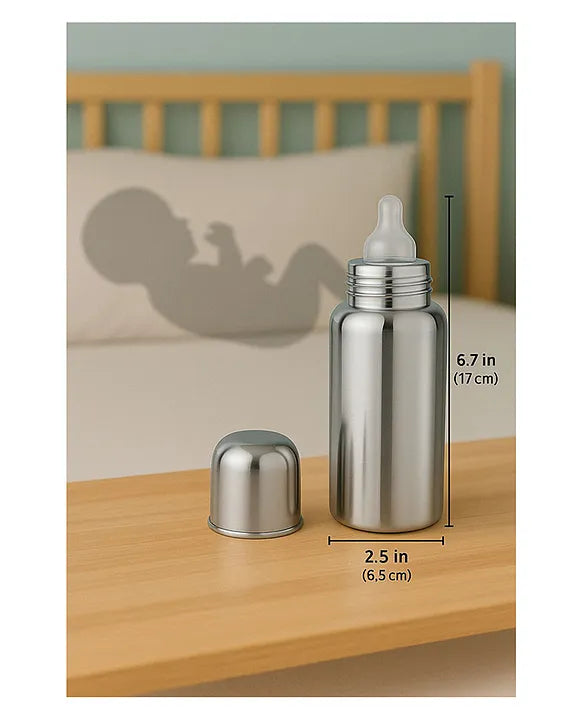 KIDS BASIC Stainless Steel Baby Feeding Bottle Bpa freen silicone nipple - Silver