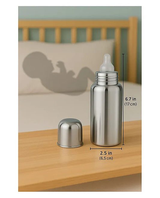 KIDS BASIC Stainless Steel Baby Feeding Bottle Bpa freen silicone nipple - Silver